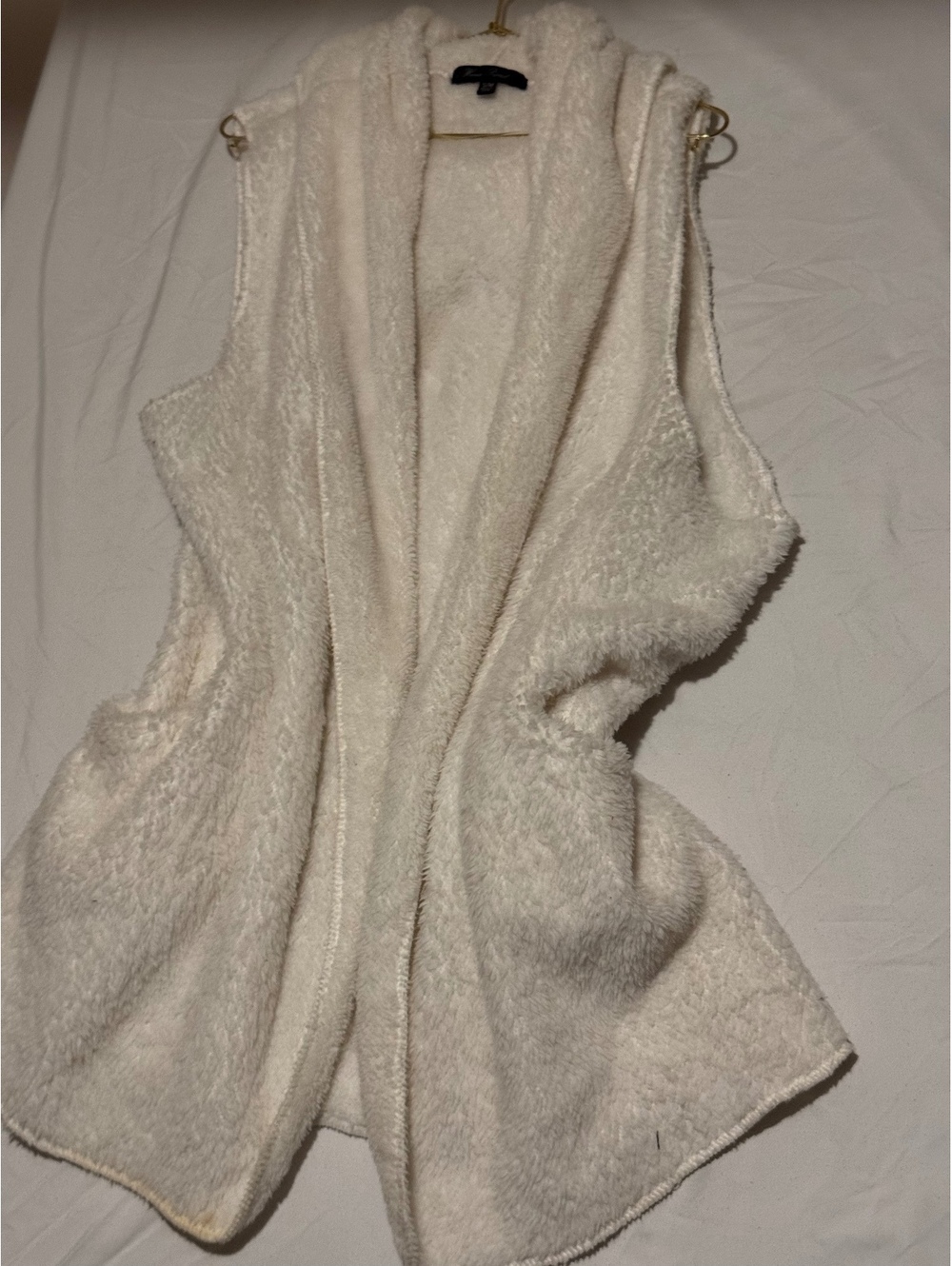 Honey Punch White Cream Fuzzy Teddy Sherpa Hooded Open Front Vest S/M